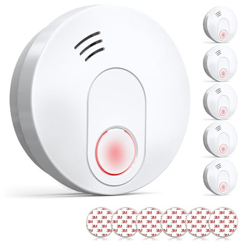 Andyssey GS526 Rauchmelder 10 Jahre mit Magnethalterung, Zertifiziert DIN EN14604, Rauchwarnmelder mit Fotoelektrischem Sensor, 85 dB Alarmlautstärke, 6 Stück