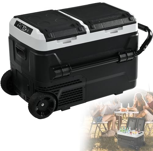 Qiang 42l Réfrigérateur De Voiture Portable Congélateur Glaciere électrique à Compression,Double Zone avec Contrôle De Température Indépendant 12/24v DC Et 100-240v AC,pour Maison,Dortoir,Camping