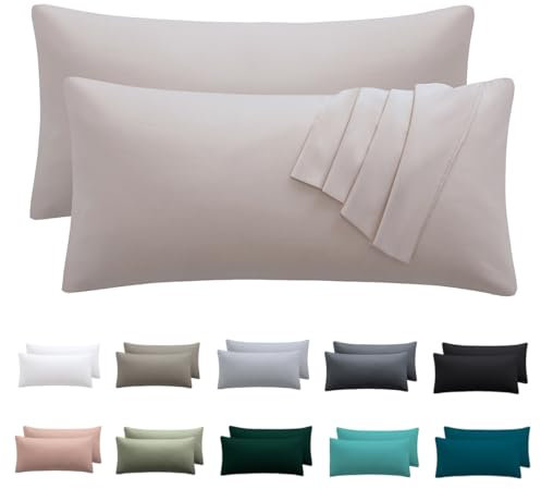 Nesture Kissenbezug 40 x 60 2er Set - kopfkissenbezug 40x60 cm Beige, 100% Mikrofaser kissenbezüge mit Reißverschluss, Weich und Bügelfrei