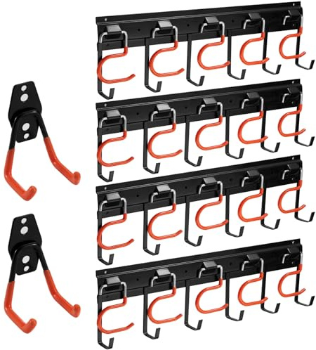 68 Ganzmetall-Gartenwerkzeug-Organizer, verstellbarer Garagenwerkzeug-Organizer zur Wandmontage, Garagenaufbewahrung mit Schwerlast-Haken, Werkzeughaken für Garagenwand, Schuppen und Garten，(4Rails)