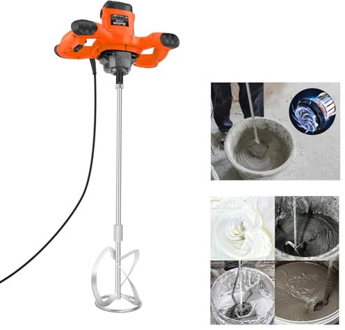 Orange Rührwerk 2600 Watt für Farbe, Beton, Mörtel, Putz, Kleber und Zement, mit 6-Gang-Getriebe, Soft-Start-Funktion, Arretierbarer Schalter, 0-1700 U/min Drehzahl, mit M14 Schnittstelle Rührstab