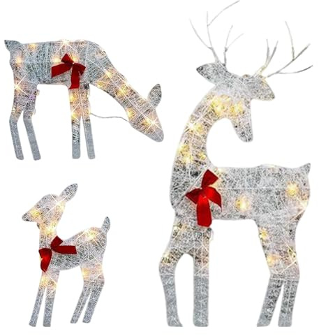 shpuuyy - Reno iluminado para decoración de jardín, decoración festiva al aire libre con luces y cascabel, arco | Decoración de Navidad con ciervo, decoración para césped, luces de ciervo para patio
