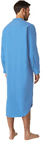 Pigiama in cotone da uomo, camicia da notte da uomo, a maniche lunghe, divertente, con scollo rotondo, morbido e arioso, in tinta unita, per dormire, casual, da notte, Blu, xxl