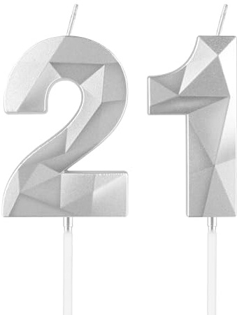 mciskin Silver 21st Birthday Candles, 21st Birthday Decorations for Girl Boy,3D Number 21 Candles for Cake, Pearl Silver Candle Cake Topper Decorations for Birthday Party Weddings Anniversary Supplies