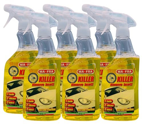 Detergente Spray Per Auto Rimuove Insetti KILLER. Elimina Macchie, Tracce Di Insetti e Moscerini In Modo Facile e Veloce Senza Strofinare 500ml (6 Spray)