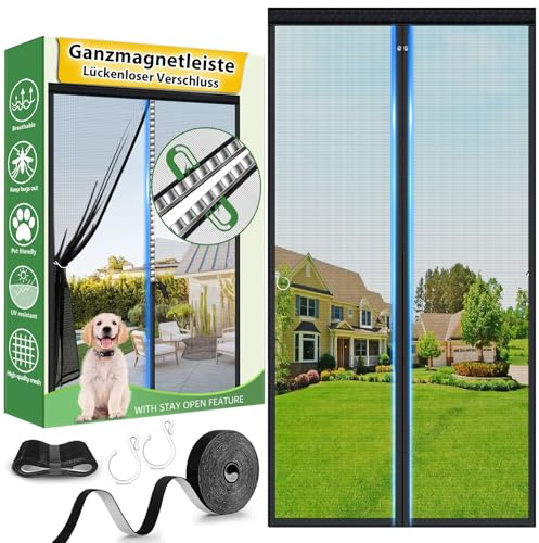 HOFUDON Zanzariera Magnetica 100x220cm, Vetroresina Rete Molto Resistente - Rete Ultra-fine Anti-insetti, Intera Barra Magnetica per Chiusura Automatica Senza Interruzioni (nero)