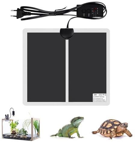 Geoyien Manta Termica Reptiles, Manta Termica Terrario, Control de Temperatura de Tres Velocidades, Resistente al Agua, Apagado Automático, para Reptiles y Anfibios (15 x 14 cm, 7 W)