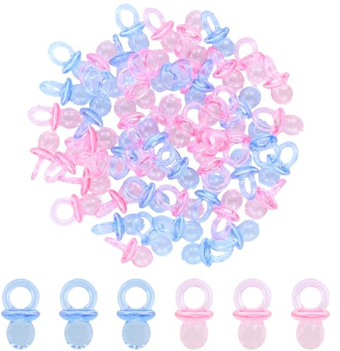 50 pezzi Mini ciuccio, ciuccio decorativo, coriandoli per bambini, fai da te, giochi di squadra, sacchetti regalo (blu, rosa)