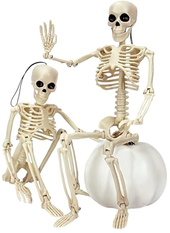 Kiuiom Esqueletos MóViles de Cuerpo Entero,Realista Posable Halloween Esqueleto,Esqueleto Completamente Articulado para Decoraciones de Casas Embrujadas y Regalos de Fiesta Terror,40 cm,2 Piezas