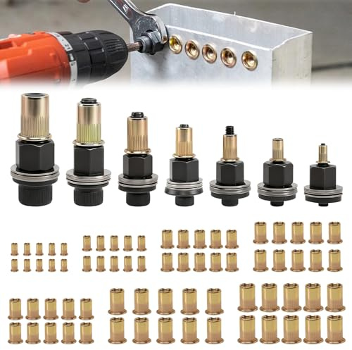 VUTYNKO Set di 7 pinze per rivetti, pinze rivetti, set con 70 dadi, dadi di pressatura, rivettatrice manuale M3 M4 M5 M6 M8 M10 M12 e rivettatrice manuale
