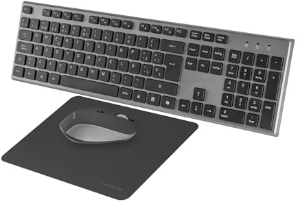 Tacens Zenith, Combo Inalámbrico 3en1 con Tecnología DualLink 2.4 GHz, Teclado Completo Full-Size con SmartKey Copilot AI, Ratón Óptico 3200 dpi, Alfombrilla Nanotextil, Idioma Inglés US, Negro