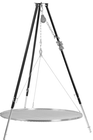 BBQ-Toro Griglia a tre zampe con diametro di 100 cm | 110-175 cm | Nero | Treppiede per griglia girevole | Struttura in ferro a tre zampe | Griglia sospesa, griglia a tre gambe