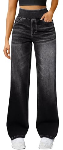 Wide Leg Jeans For Women Uk High Waist Stretch Jeans For Women Plus Size Ladies Pull On Trousers Lightweight Loose Lounge Pants With Pockets Casual Palazzo Trousers Comfy Denim Pants For Everyday Wear