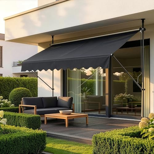 pro.tec Toldo Retráctil Stem Toldos Exterior Terraza Balcón Ajustable en Altura Manual Resistente Protector de Sol Sin Taladrar Acero/Poliéster 250 x 120 x 220-309 cm - Gris