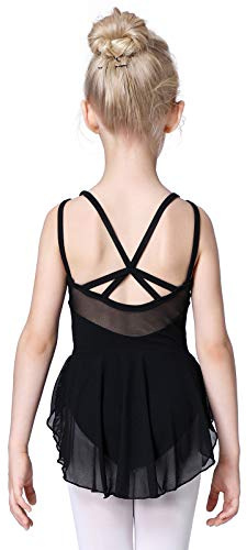 Soudittur Maillot de Danza Algodón Tutú Vestido de Ballet Gimnasia Leotardo Body Clásico Manga Corta para Niña (150cm, Negro)