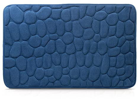 Amago Tapis de Bain, 100% Microfibre, Motif de Pierre, 50 x 80 cm - Bleu