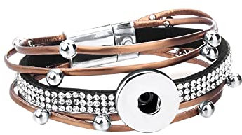 ANDANTE Leder Armband für Chunks Click-Buttons mit Druckknopf-Verschluss (18-22 cm) Hellbraun