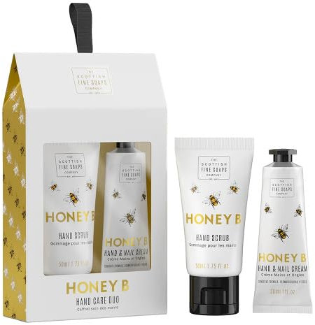 Scottish Fine Soaps | Honey B Hand Care Duo | Hand Scrub and Hand & Nail Cream Set with Acacia Honey