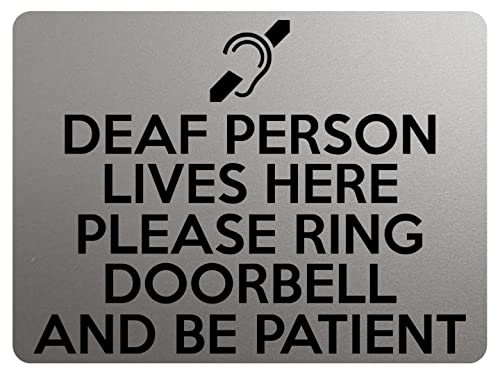 1755 DEAF PERSON LIVES HERE PLEASE RING DOORBELL Metal Aluminium Plaque Sign - Silver Satin Matt (85x54mm Credit Card Size, Silver Satin Matt)