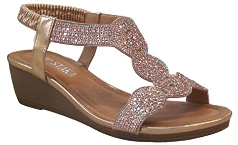 IVACHY Womens Sandal Ladies Crystal Sparkling Shine Wedge Heel cushioning Shoes