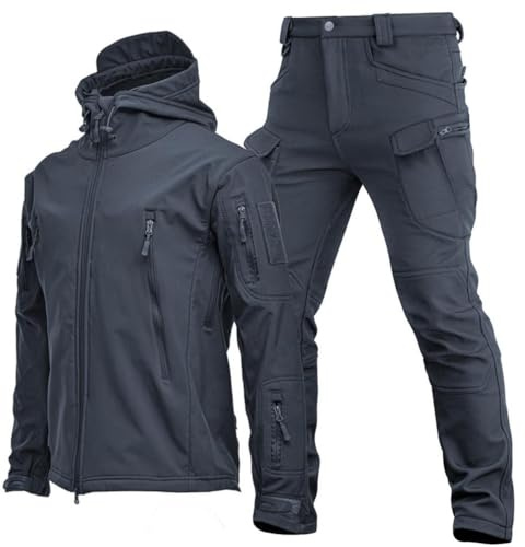 Kamouflage MilitäR Uniform DräKt, MilitäRa Softshell DräKter, Taktisk Jacka Och Byxa FöR MäN, VattentäTa ArméStridsdräKter, Camo Uniform, MilitäR KläDdräKt,Gray,XXL