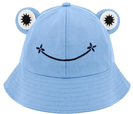 Naimo Adorable chapeau de pêcheur grenouille pour adulte - En coton - Unisexe - Pliable - Chapeau de soleil - Chapeau de plage - Chapeau d'été, bleu, taille unique