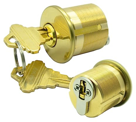 2 Pack Brass Mortise Door Cylinder Lock, 1 1/8 Inch Length Keyed Standard SC1 Keyway, Door Replacement Lock Cylinder with 2 keyed Different Keys Suitable for Home and Commercial Use (Golden).