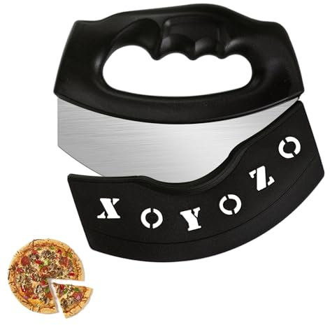 XoYoZo Pizza Cutter Salad Chopper Large Stainless Steel Blade with Cover, Dough Rocker Mezzaluna Knife for Kitchen Gadgets