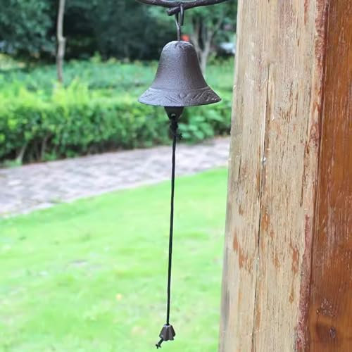 Türglocke Gusseisen Glocke Gusseisenglocke mit Haken und Seil, Schwarzes Windspiel für Garten Terrasse Bar Villa, Glockendurchmesser 9,5cm