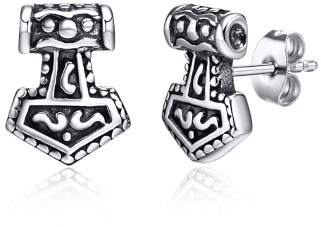 Ohrringe Männer Wikinger Ohrstecker Edelstahl - Wikinger Schmuck, Wikinger Deko, Wikinger Geschenke, Thors Hammer Vikings Earring, Mjölnir Ohrstecker Ohrringe Herren Männer Jungen