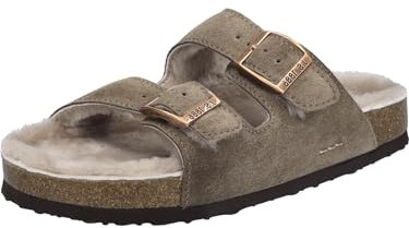 Josef Seibel Damen Pantoffeln Hermine 12, Frauen Hausschuhe,Weite G (Normal),zuhause,kuschelig warm,lammfell,Herbst,Winter,Taupe,43 EU