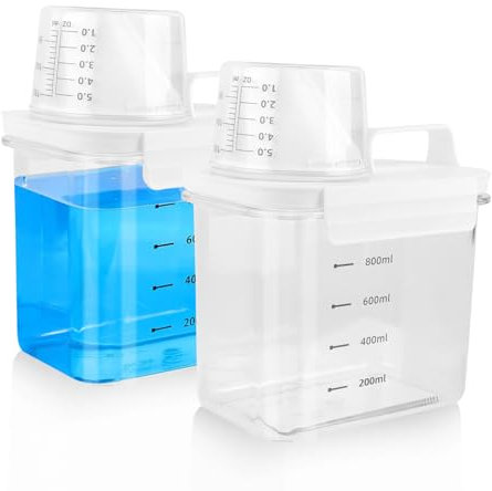 PRZRAO 2 Piezas Caja Almacenamiento de Polvo de Detergente HerméTico, 1100 ML Dispensador Detergente Lavadora con Vaso Medidor y Báscula y Asa, Dosificador Detergente Lavadora