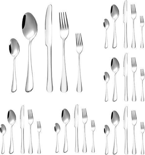 Posate Acciaio Inox - Set Posate 6 Persone - 30 Pezzi Posate Lavabili In Lavastoviglie - Cutlery Set - Comprende Coltelli, Forchette, Cucchiai