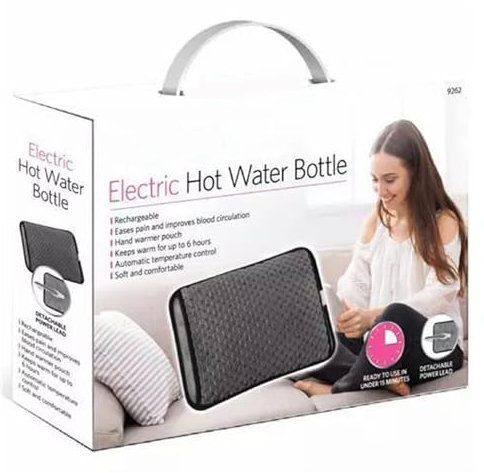 Rechargeable Electric Hot Water Bottle Bed Hand Body Warmer Heat Pad Cozy Fast Heating Auto-Shut Off Function Over-Heat Protection & No Refill Heat Pad 25cm x 17cm Dark Grey