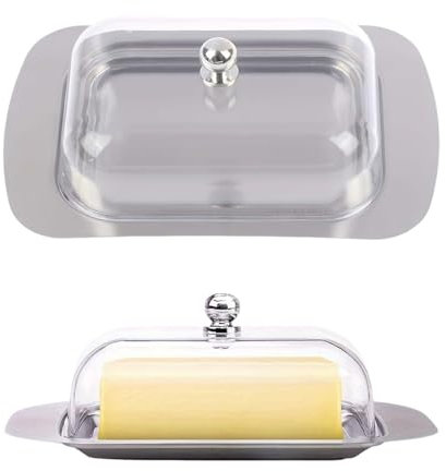 Butter dish,Eavec couvercle et poignée Boîte, à beurre en acier inoxydable,in Beurrier en acier inoxydable,convient pour la conservation de fromages, plats froids, gâteaux, desserts，Fruits