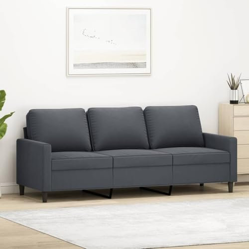 Emmtore Sofa 3-Sitzer, Loungesofa Couch mit Armlehnen Rückenkissen, Wohnzimmersofa Designsofa mit Metallgestell, Sitzmöbel Dreisitzer Samt,Dunkelgrau,180 cm