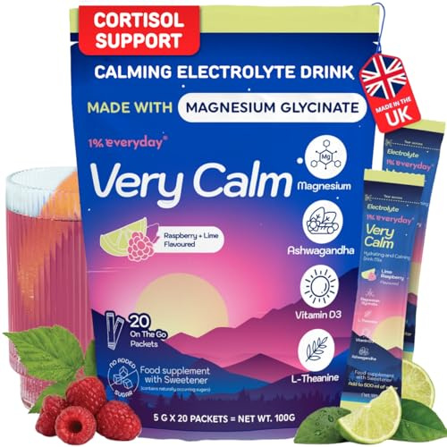 1% Everyday Very Calm Super Cortisol Reducer & Sleep Aid Supplement, Calm Magnesium and Ashwagandha Powder with L-Theanine, Vitamin D3, Electrolytes - Deep Sleep, Relax & Focus - Non-GMO 20 Servings