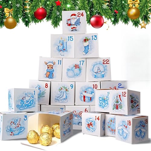 Calendario de Adviento para Rellenar DIY, 24 Piezas Caja Calendario Adviento de Navidad, Cajas de Regalo para Niños Mujeres Hombres, Calendarios de Navidad Rellenable, Decoración para Navidad