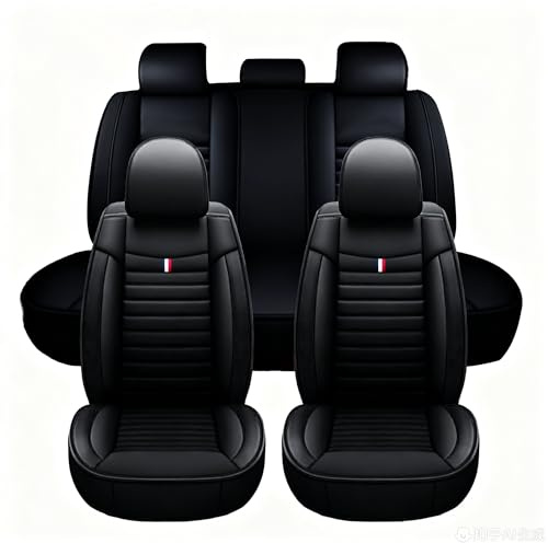 5-delat bilsätesskyddsset, universella bilsätesöverdrag för Peugeot 2008 206 207 207 SW 208 3008 307 308 308 SW 508 508 SW, konstläder, andningsbart och vattentätt och reptåligt, (svart)