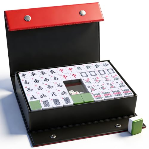 NAVESO Mahjong Set, Mahjong Tiles Chinese Board Game, 144PC Mah Jong Set UK Full Size, 3x2.25cm Majong with 2 Dice for Travel Party Family Game