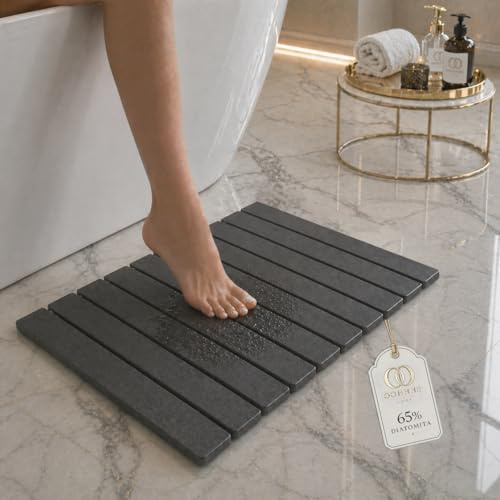 Alfombra Diatomita Baño Plegable 60x39 cm, Alfombrilla de Baño de Piedra Diatomita Secado Rápido, Antideslizante, Cortable, Base Absorbente para Ducha, Cocina, Escurreplatos, Plantas y Piscina