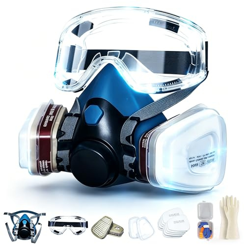 Andningsskyddsmask återanvändbar,Gasmask med glasögon och filter Dammmasker Andningsskydd Fint damm Andningsskyddsmask Målare 10 Filtrerbar för målning, arbete, slipning, fin (RM63)