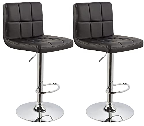 Duhome 2x Sgabelli da bar in similpelle o tessuto (lino) nero regolabile in altezza girevole quadrato con schienale selezione colore 451Y, colore:nero, materiale:similpelle