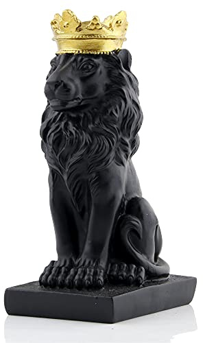 ABEESEA Estatua del Rey león Negro con Corona Dorada de 24 Quilates, decoración del hogar y Estudio, Figuras coleccionables, Hombre