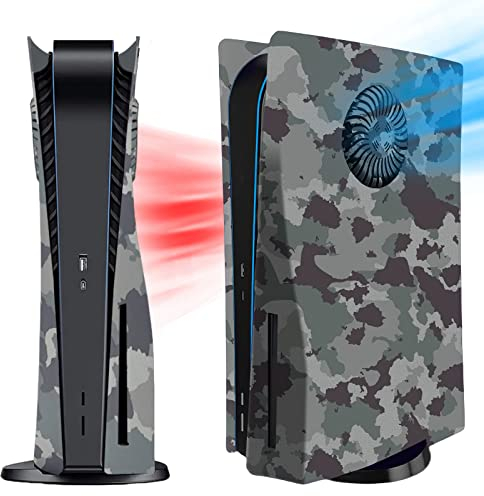 Cover Plates with Cooling Vent for PS5 Disc Edition Console, Accessories for Playstation 5 Face Plates Side Panels Shell Replacement Protective Faceplates (Gray Camouflage)