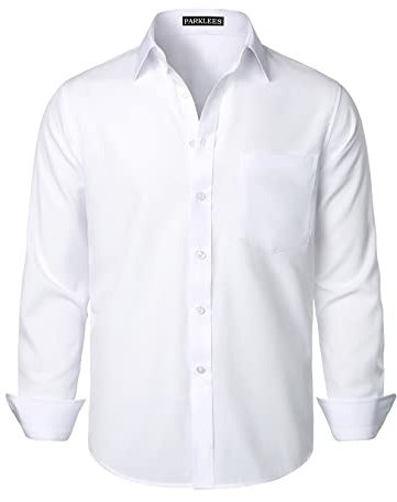 PARKLEES Men's Regular Fit Dress Shirt Solid Wrinkle-Free Long Sleeve Casual Business Button Up Shirts with Pocket