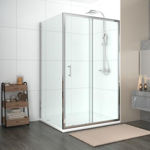 NRG 1200 x 1000mm Sliding Shower Enclosure Chrome Framed Bathroom Cubicle Screen Door with Side Panel