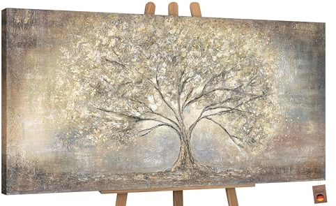 YS-Art Dipinti a mano Albero d'oro Quadri acrilici su tela pronti da appendere paesaggio di tipo astraente con oro 200x100 cm