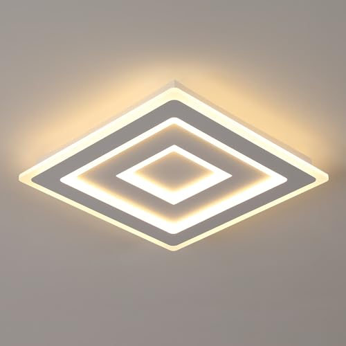 Comely – Plafoniera LED da soffitto quadrata moderna, 52W. Lampada LED bianca per diversi ambienti come camera da letto e soggiorno. Luce calda 3000K. Lato: 40cm.