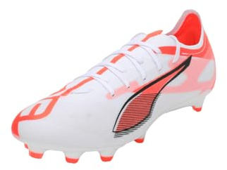 Puma Ultra 5 Match FG/AG, Chaussure de Football Unisexe, Puma White-Puma Black-Glowing Red,